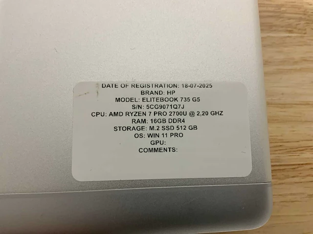 Hp elitebook 735 g5(ryzen 7 pro) laptop (3x) - afbeelding 8 van  9