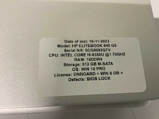 Hp elitebook 840 g5 (i5-gen8) laptop (3x) - afbeelding 11 van  11