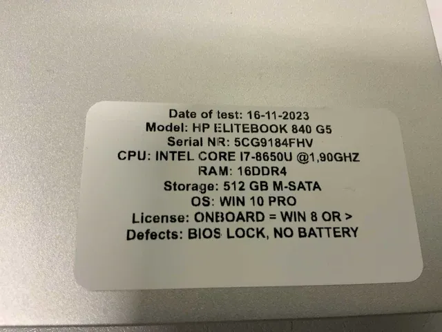 Hp elitebook 840 g5 (i7-gen8) laptop (3x) - afbeelding 2 van  11