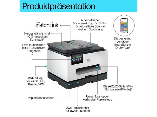 Hp officejet pro 9132e all-in-one inkjetprinter geschikt voor instant ink zwart - afbeelding 2 van  4