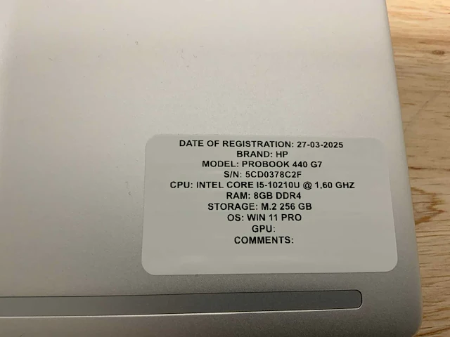 Hp probook 440 g7(i5-gen10) laptop - afbeelding 7 van  8
