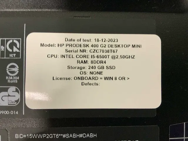 Hp prodesk 400 g2 mini desktop desktop (10x) - afbeelding 12 van  15