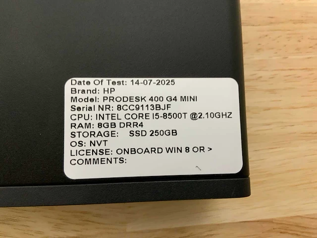 Hp prodesk 400 g4 mini desktop (4x) - afbeelding 7 van  8