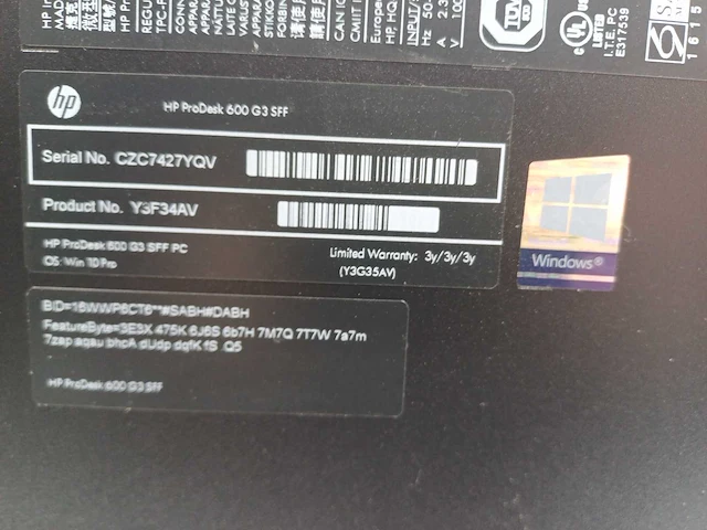 Hp prodesk 600g3 desktop (4x) - afbeelding 3 van  3