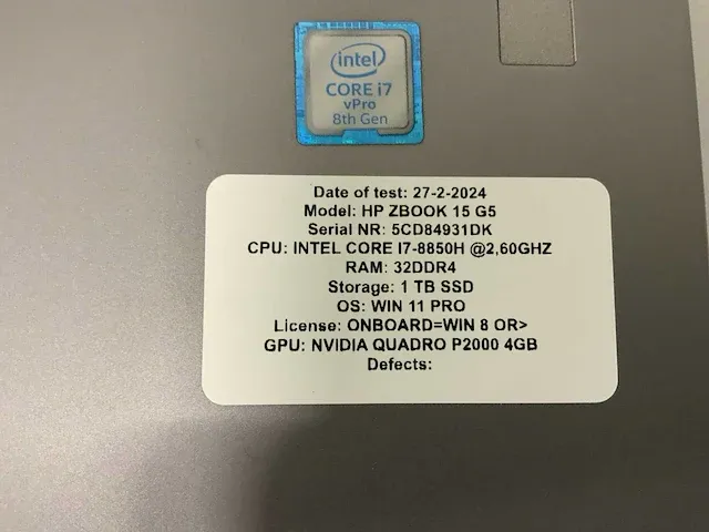 Hp zbook 15 g5 (i7-gen8) laptop - afbeelding 8 van  8