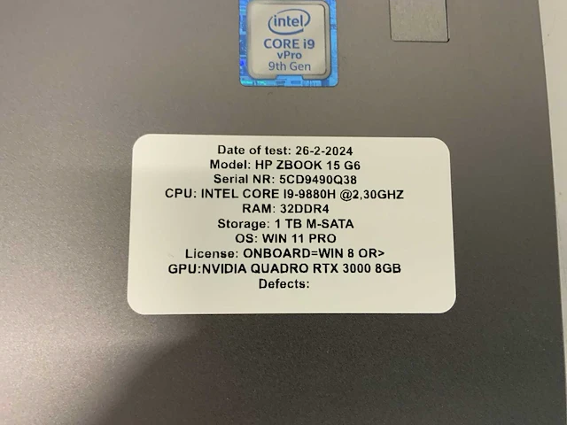 Hp zbook 15 g6 (i9-gen9) laptop - afbeelding 8 van  8