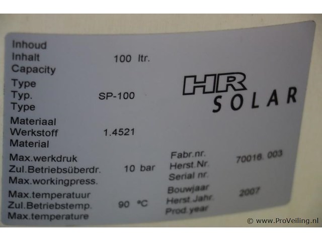 Hr solar zonne-boiler type sp-100 - afbeelding 3 van  3