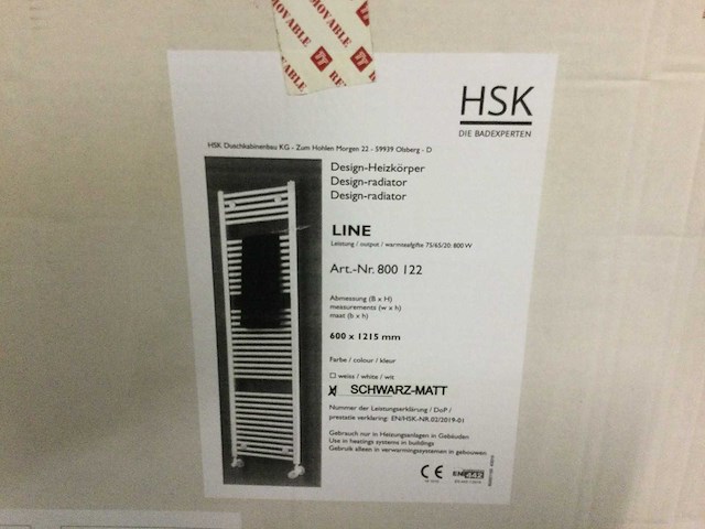 Hsk - line 800122 - design radiator mat zwart - afbeelding 1 van  3