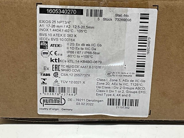 Hummel exios 25 npt3/4" kabelwartel (5x) - afbeelding 6 van  7