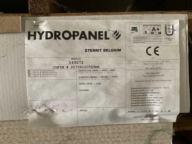 Hydropanel - vezelcementplaat - 2075x1200x9 mm - brandkasse a2(onbrandbaar) (40x) - afbeelding 6 van  7