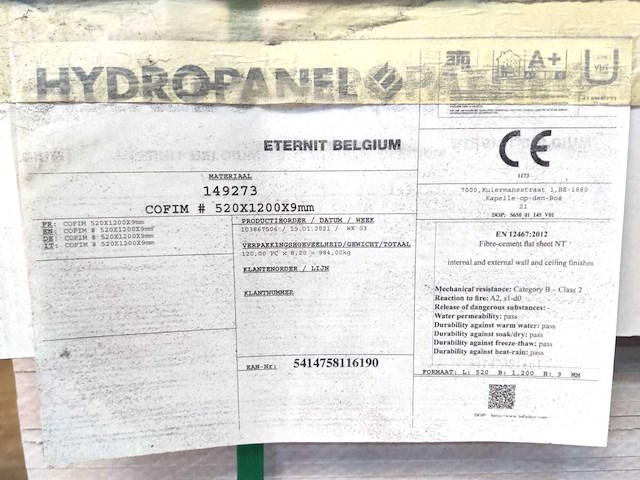 Hydropanel vezelcementplaat 520x1200x9 mm brandkasse a2 (120x) - afbeelding 4 van  8