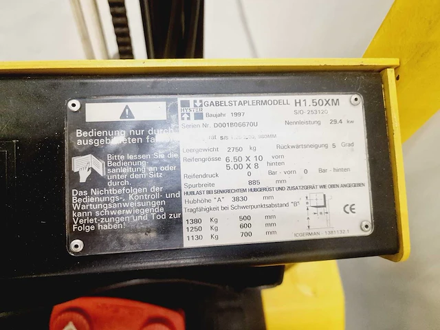 Hyster - 1997 - h 1.50 xm - vorkheftruck - afbeelding 9 van  24