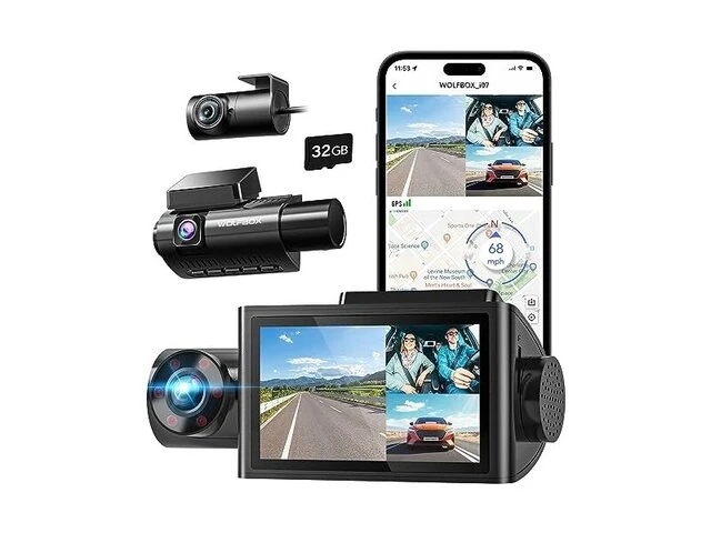 I07 dashcam - 3-kanaals camera wifi gps - 4k+1080p wolfbox - afbeelding 1 van  1