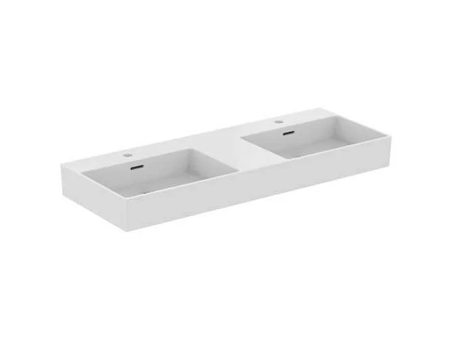 Ideal standard extra dubbele wastafel met 2 kraangaten en overloop - afbeelding 9 van  9