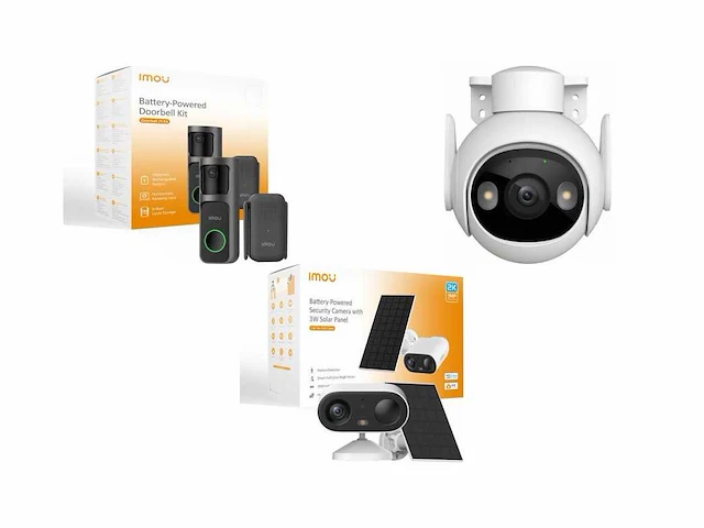 Imou deurbel 2s kit - slimme draadloze video deurbel + imou cruiser 2 - beveiligingscam + imou cell go full color met zonnepaneel - beveiligingscamera - afbeelding 1 van  2