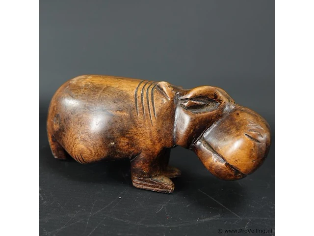 In massief hout gesneden hippopotamus amphibius - afbeelding 4 van  5