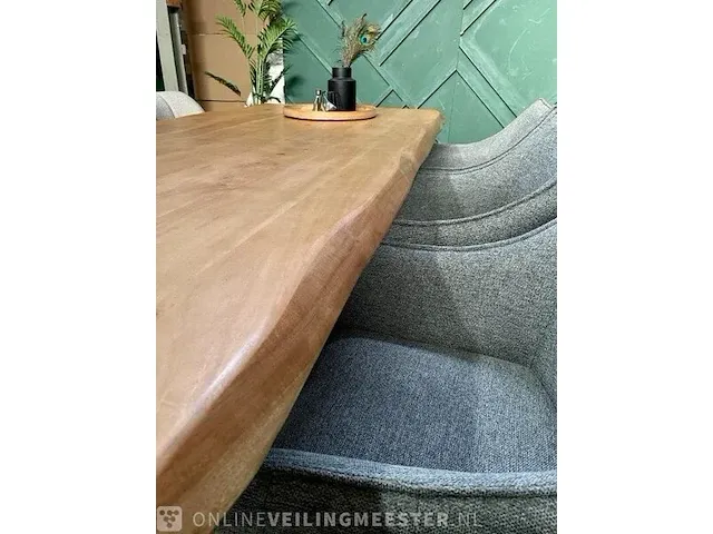 Industriële boomstamtafel met kruispoot toff, teak / zwart, bouwjaar 2023 - afbeelding 3 van  7