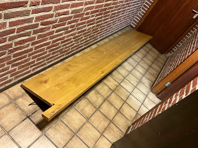 Industriële eikenhouten wandtafel - afbeelding 9 van  11