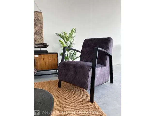 Industriële fauteuil met diamant patroon in antraciet velvet toff, antraciet / zwart - afbeelding 1 van  9