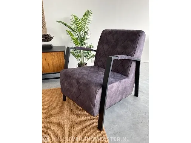 Industriële fauteuil met diamant patroon in antraciet velvet toff, antraciet / zwart - afbeelding 2 van  9