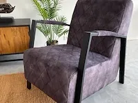 Industriële fauteuil met diamant patroon in antraciet velvet toff, antraciet / zwart - afbeelding 2 van  9