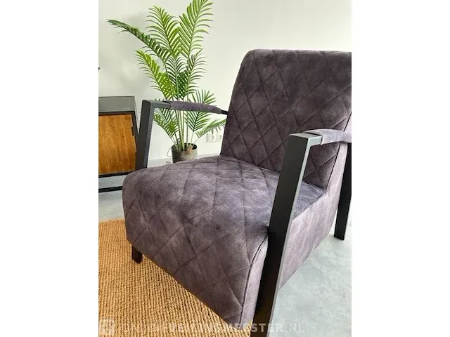 Industriële fauteuil met diamant patroon in antraciet velvet toff, antraciet / zwart - afbeelding 3 van  9