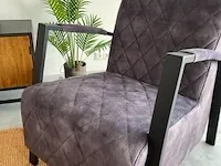 Industriële fauteuil met diamant patroon in antraciet velvet toff, antraciet / zwart - afbeelding 3 van  9