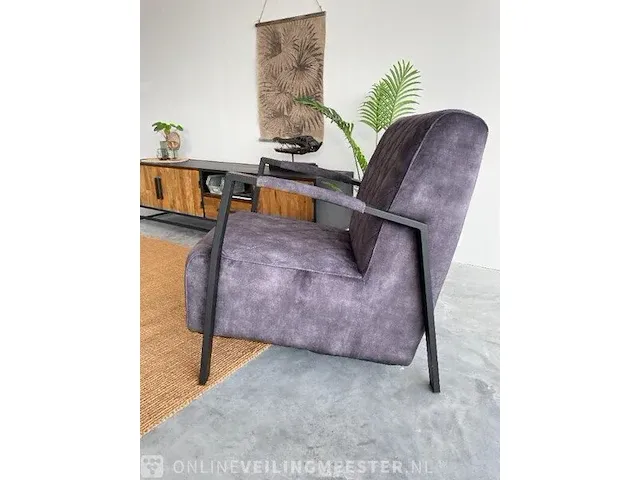 Industriële fauteuil met diamant patroon in antraciet velvet toff, antraciet / zwart - afbeelding 4 van  9