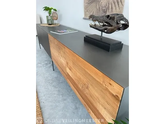 Industriële lange tv-meubel van teak en staal tower living, pandora, teak / antraciet - afbeelding 10 van  16