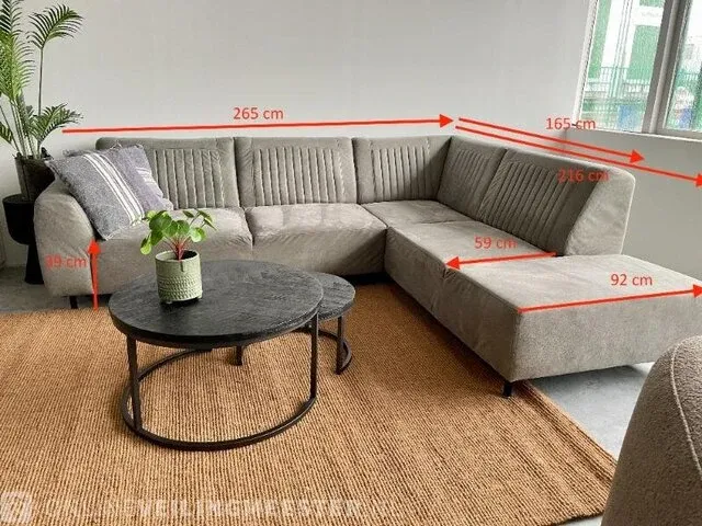 Industriële lounge bank in microstof steen grijs / zwart - afbeelding 3 van  11