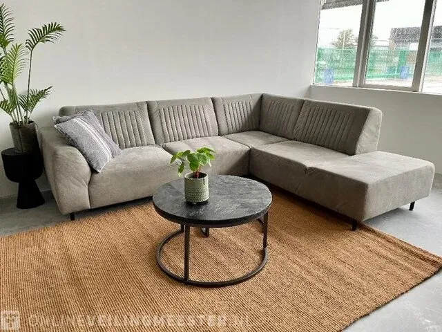Industriële lounge bank in microstof steen grijs / zwart - afbeelding 1 van  11