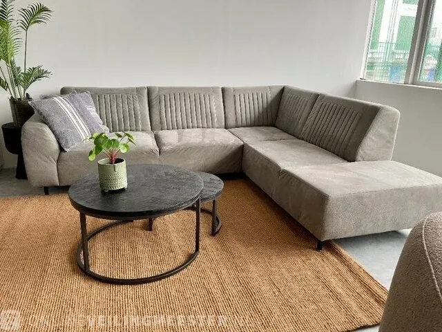 Industriële lounge bank in microstof steen grijs / zwart - afbeelding 4 van  11