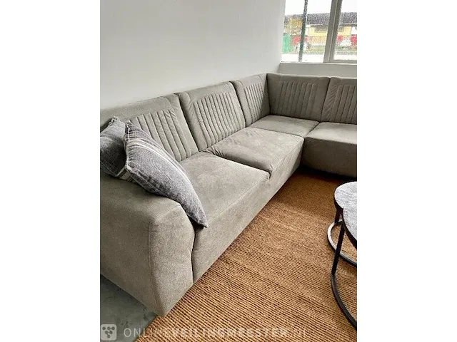 Industriële lounge bank in microstof steen grijs / zwart - afbeelding 5 van  11