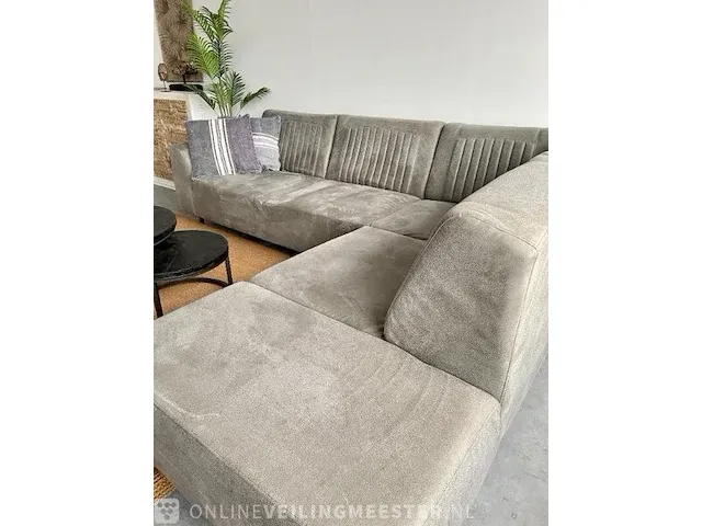 Industriële lounge bank in microstof steen grijs / zwart - afbeelding 7 van  11