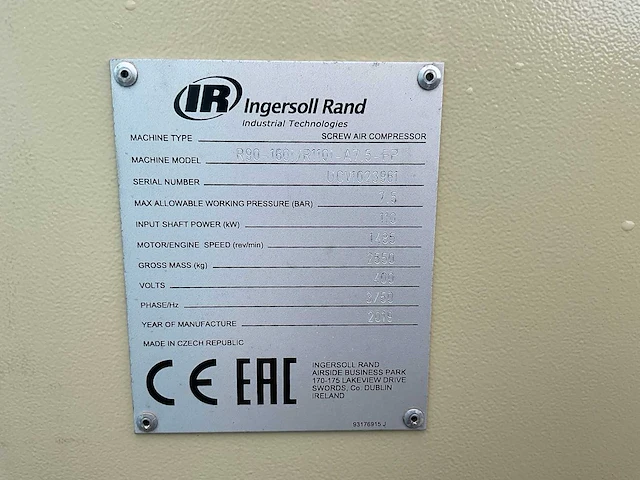 Ingersoll rand r90-1601/r110i-7,5 luchtcompressor - afbeelding 8 van  11