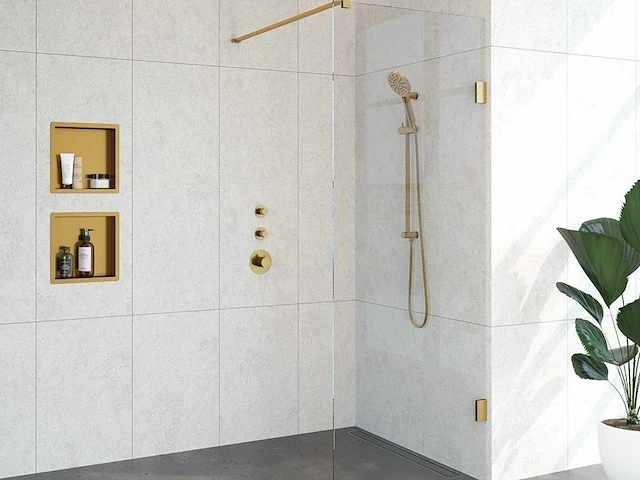 Inloopdouche 80x200cm profielloos antikalk 8mm veiligheidsglas goud geborsteld - afbeelding 1 van  3