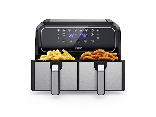 Innsky dual zone heteluchtfriteuse dubbele kamer & 8 liter capaciteit zwart/zilver - afbeelding 1 van  1