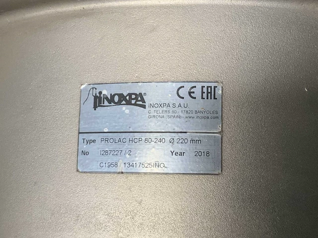 Inoxpa - prolac hcp 80-240 - pomp - ongebruikt - afbeelding 2 van  11