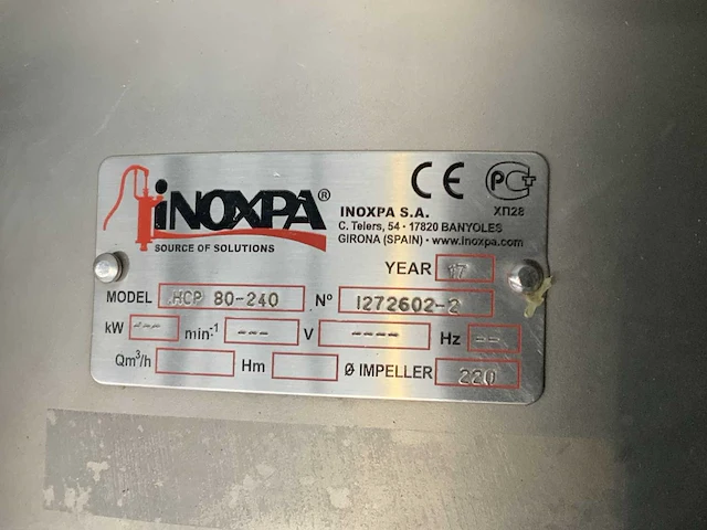 Inoxpa - prolac hcp 80-240 - pomp - ongebruikt - afbeelding 3 van  11