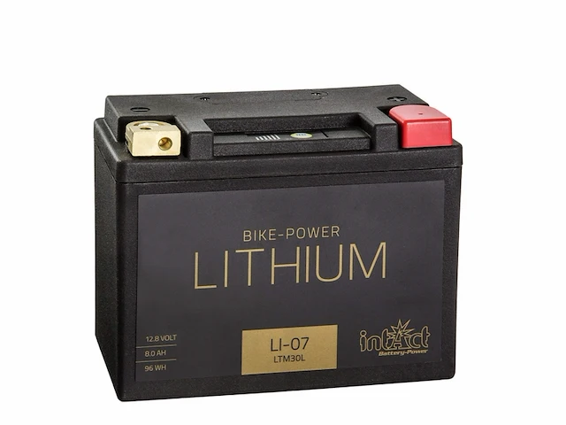 Intact - bike-power lithium li-07, ltm30l, 12,8 v 8 ah 96 wh, 400 a (cca), hoogwaardige lithiumbatterij voor scooters, motorfietsenn - afbeelding 1 van  3