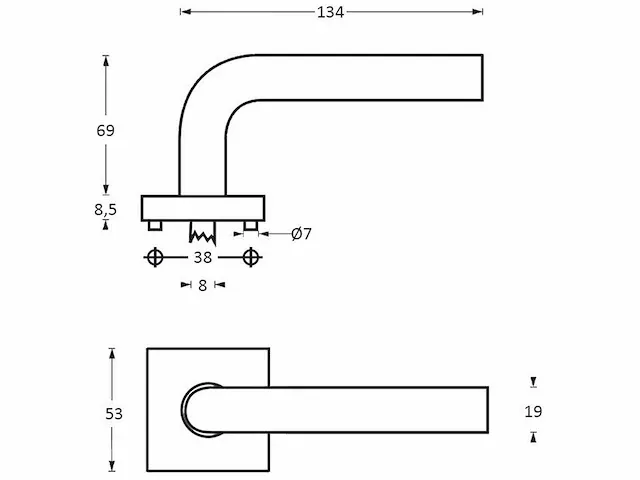 Intersteel - 1224 - deurkruk half rond op vierkant rozet (10x) - afbeelding 3 van  8