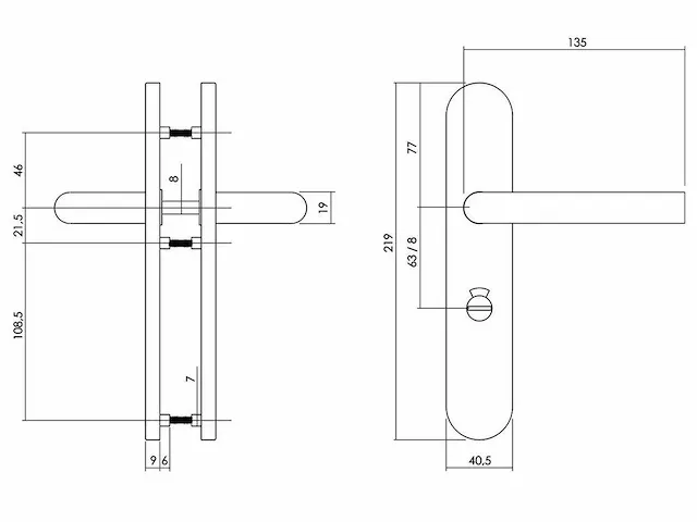 Intersteel - 1396 - deurbeslagdeurkruk recht op verdekt schild met toilet-badkamersluiting 63 mm (7x) - afbeelding 2 van  6