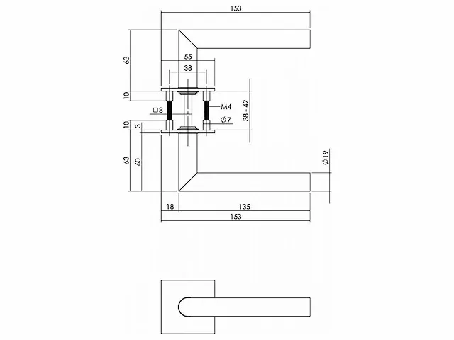 Intersteel - bau-stil - deurkruk hoek 90° op vierkant rozet (12x) - afbeelding 2 van  7