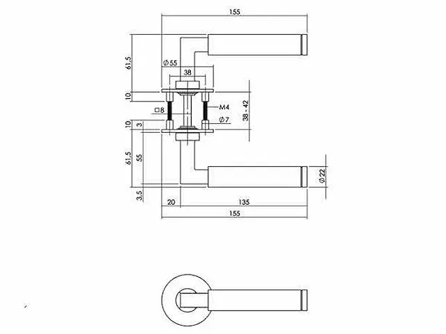 Intersteel - bau-stil - deurkruk op rond rozet (10x) - afbeelding 2 van  8