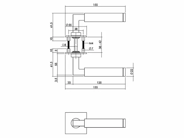 Intersteel - bau-stil - deurkruk op vierkant rozet (9x) - afbeelding 2 van  8