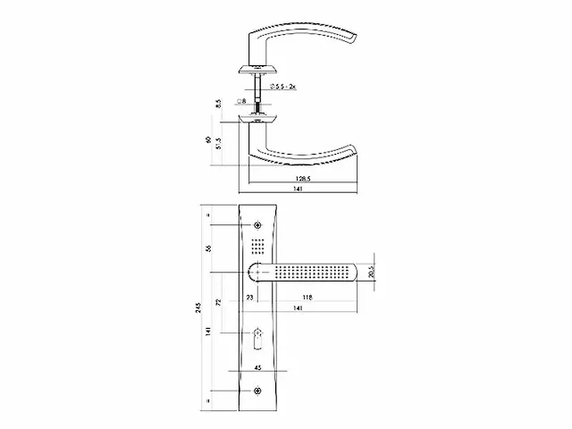 Intersteel - madox - 1740 - deurkruk op langschild met sleutelgat 72 mm (10x) - afbeelding 2 van  8