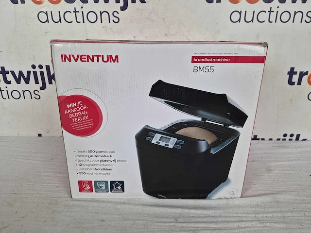 Inventum bm55 - broodbakmachine - brood 650/800 gram - 12 programma's - glutenvrij programma - pfas vrij - timer - 550 watt - zwart - afbeelding 2 van  2