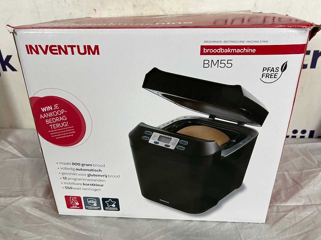 Inventum bm55 - broodbakmachine - brood 650/800 gram - 12 programma's - glutenvrij programma - pfas vrij - timer - 550 watt - zwart - afbeelding 2 van  2