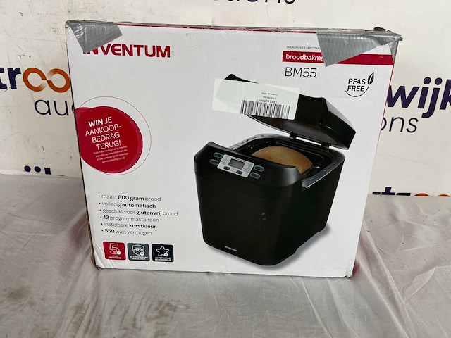 Inventum bm55 - broodbakmachine - brood 650/800 gram - 12 programma's - glutenvrij programma - pfas vrij - timer - 550 watt - zwart - afbeelding 2 van  2