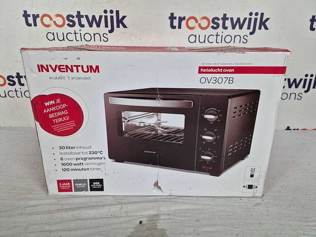 Inventum ov307b - vrijstaande heteluchtoven - draaispit - 30 liter - 1600 watt - 6 programma's - zwart - afbeelding 2 van  2